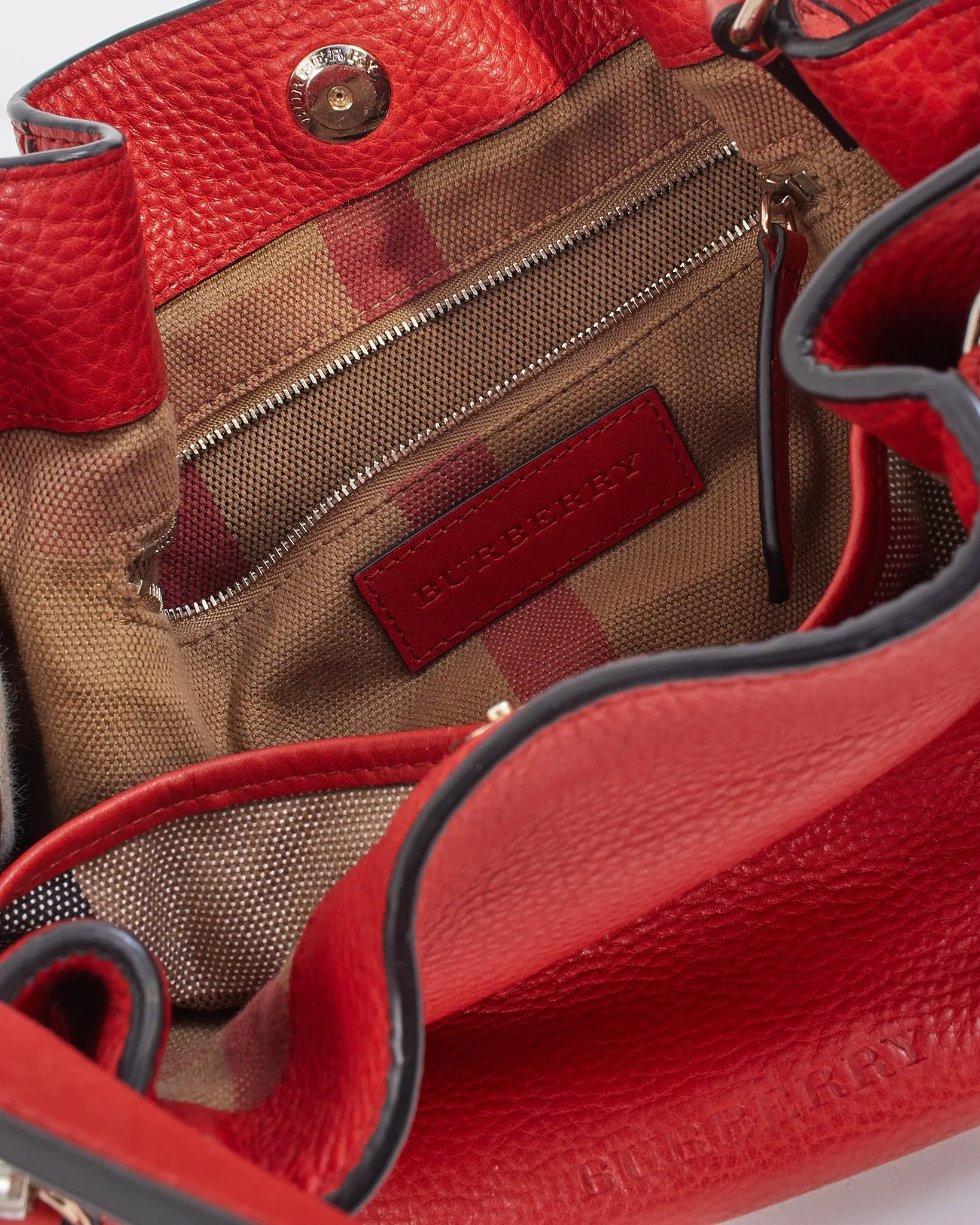 Burberry Red Leather/House Check Canvas Small Brit Maidstone Convertible Tote