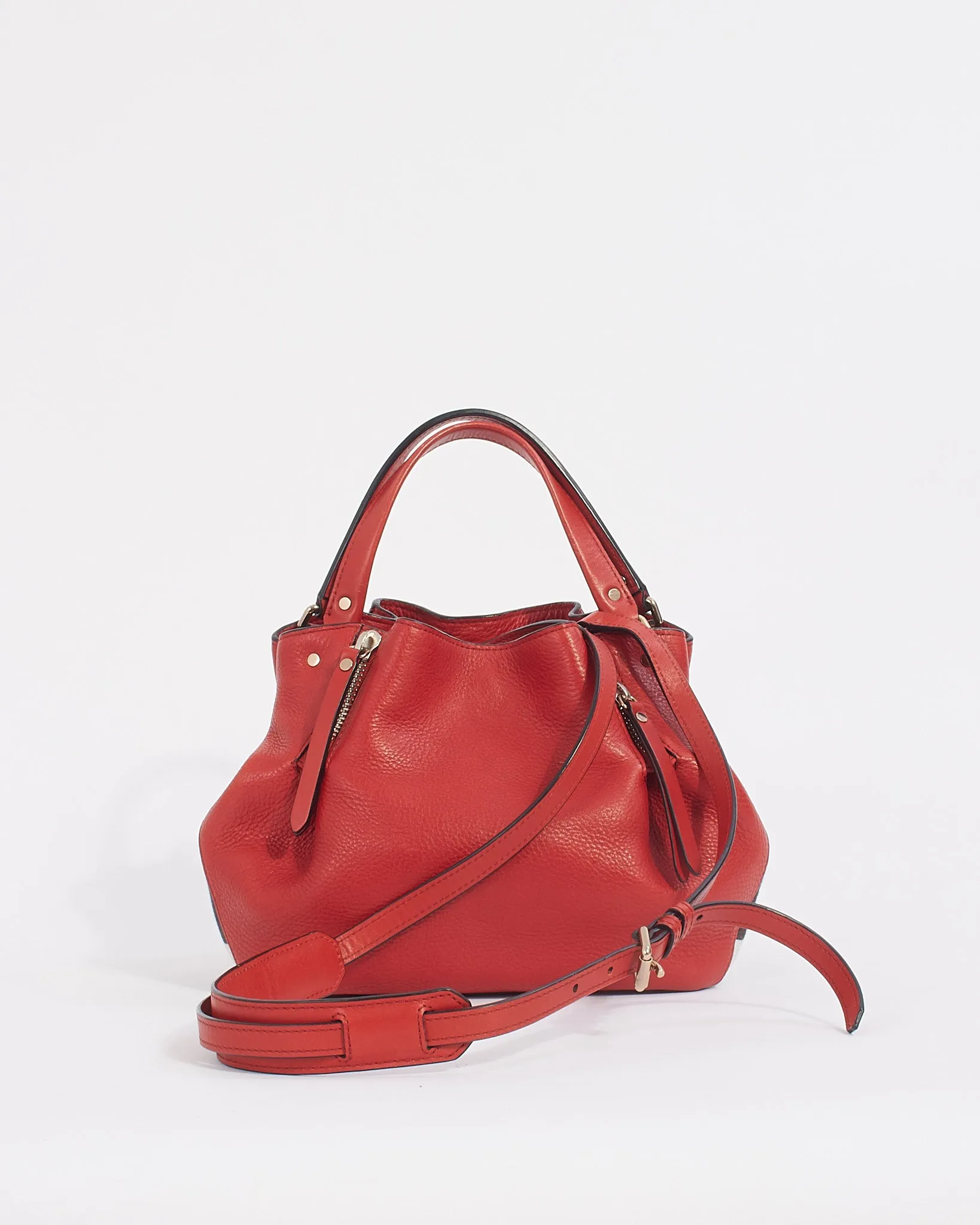 Burberry Red Leather/House Check Canvas Small Brit Maidstone Convertible Tote