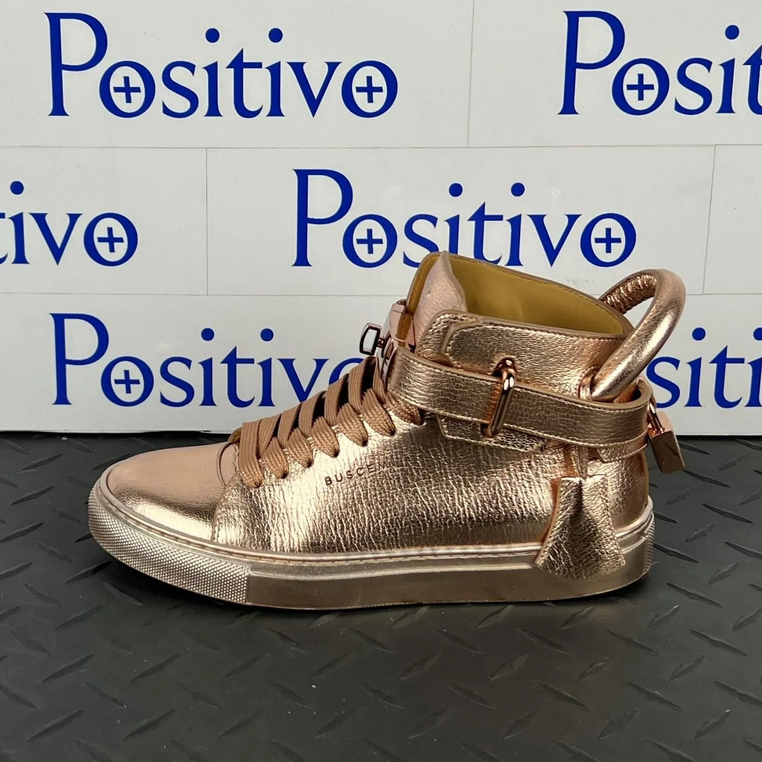 Buscemi 100MM Metallic Rose Gold Leather High Top Sneakers SAMPLE