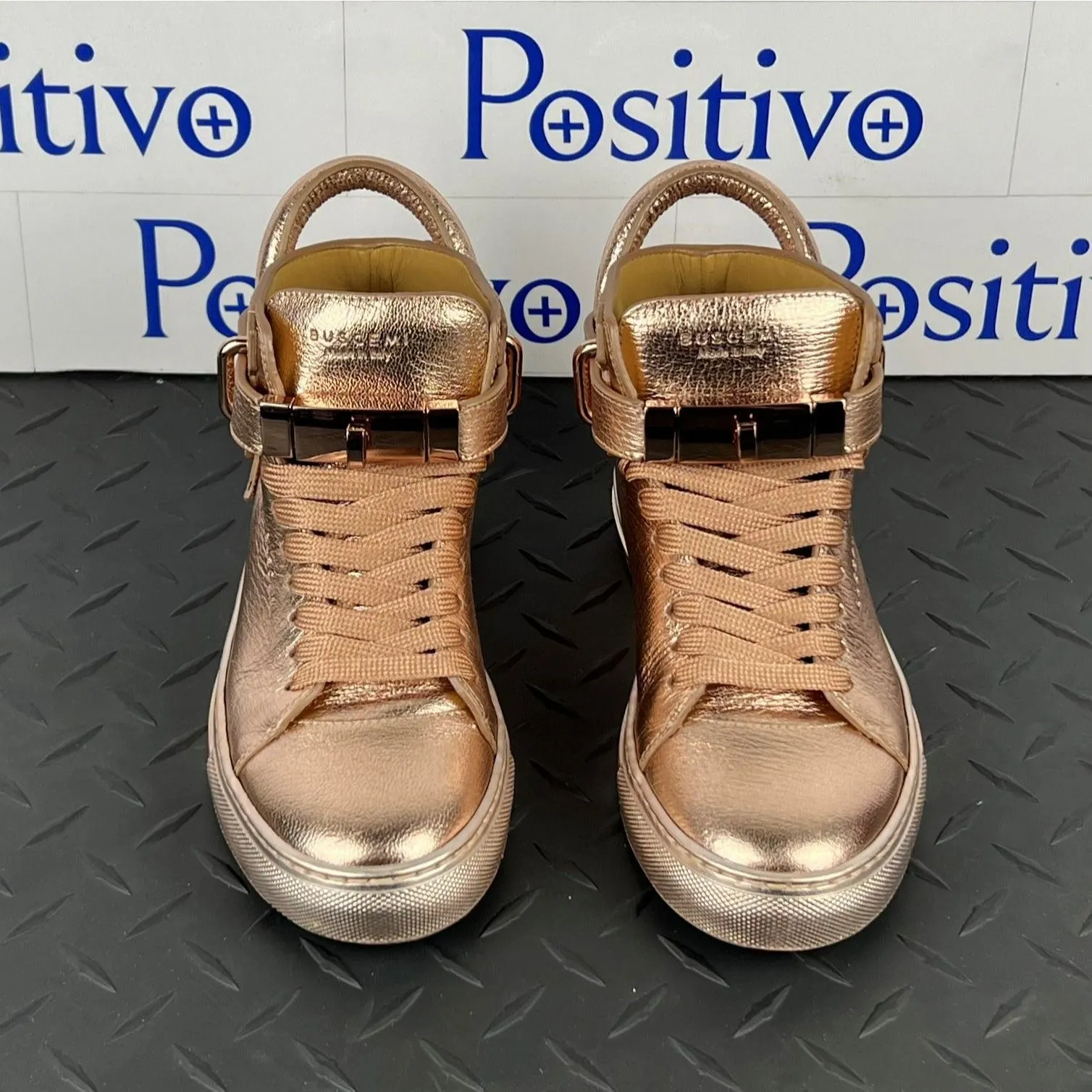Buscemi 100MM Metallic Rose Gold Leather High Top Sneakers SAMPLE