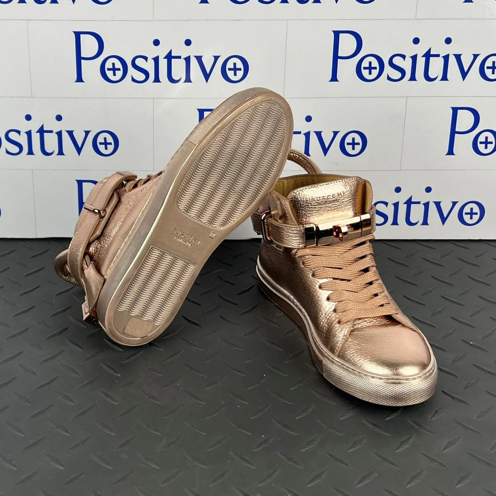 Buscemi 100MM Metallic Rose Gold Leather High Top Sneakers SAMPLE