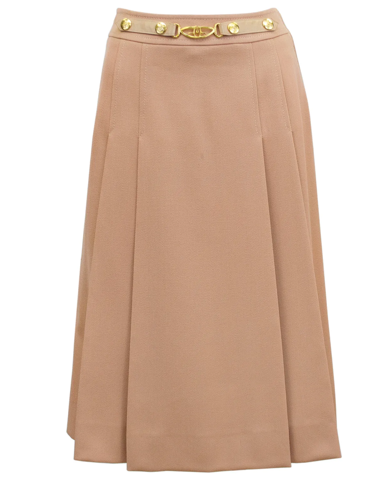 Camel Pleated Wool Gabardine Skirt