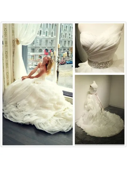 Cascading Ruffles Pleats Beading Wedding Dress