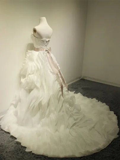 Cascading Ruffles Pleats Beading Wedding Dress