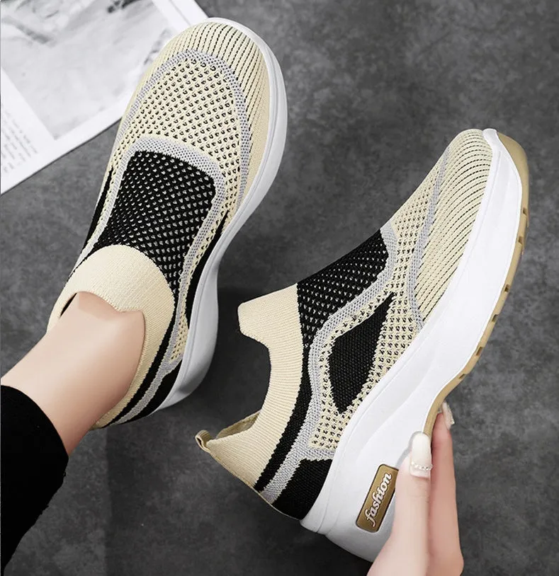 Casual Knitted Slip-On Sneakers Featuring Soft and Slip-Resistant Traction