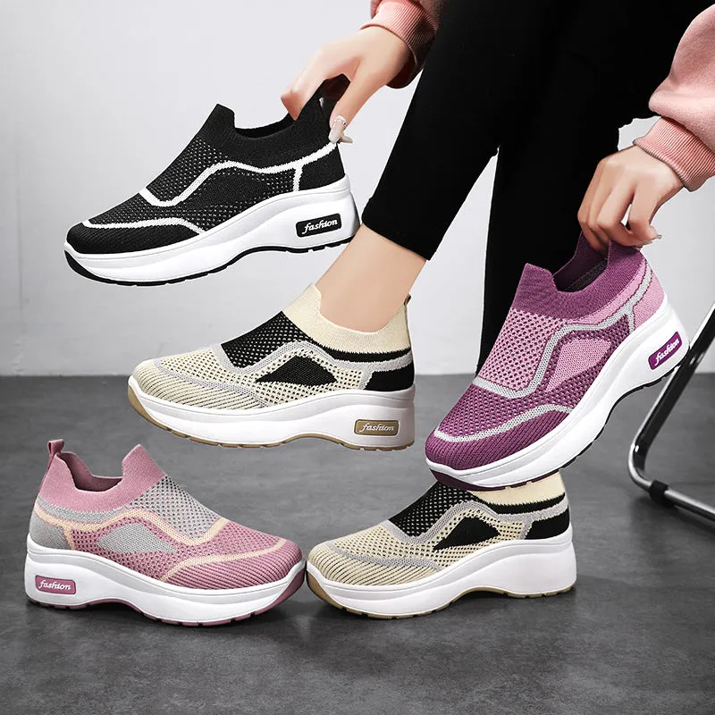 Casual Knitted Slip-On Sneakers Featuring Soft and Slip-Resistant Traction