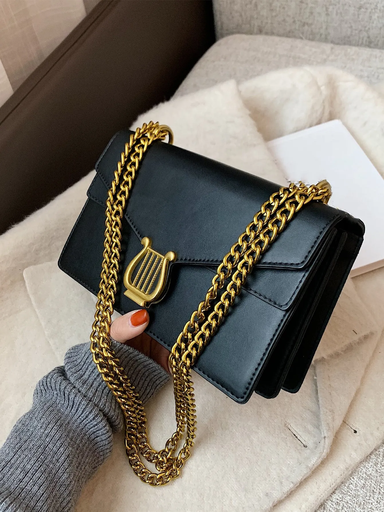 Casual Metal Decor Flap Chain Shoulder Bag