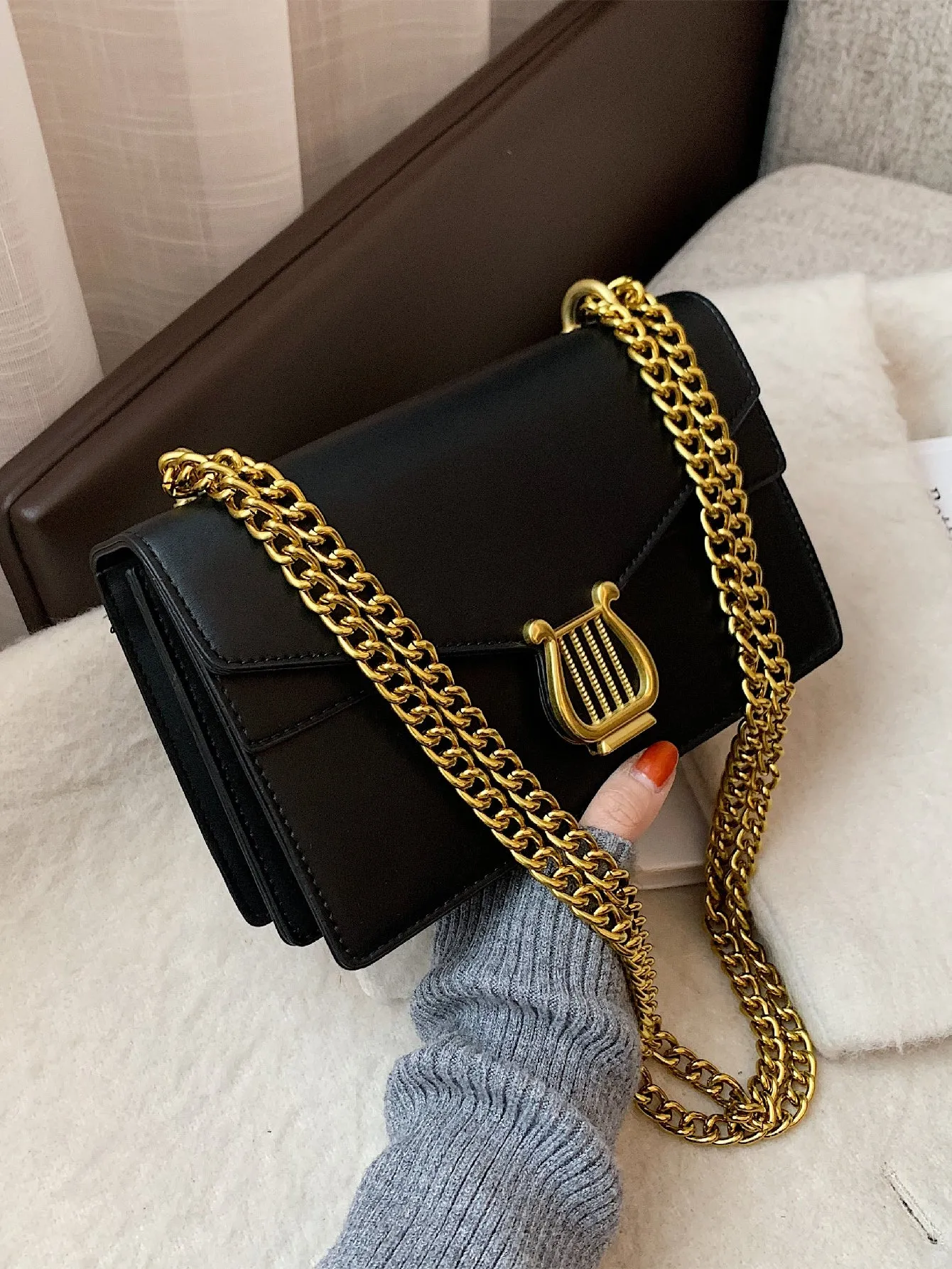 Casual Metal Decor Flap Chain Shoulder Bag
