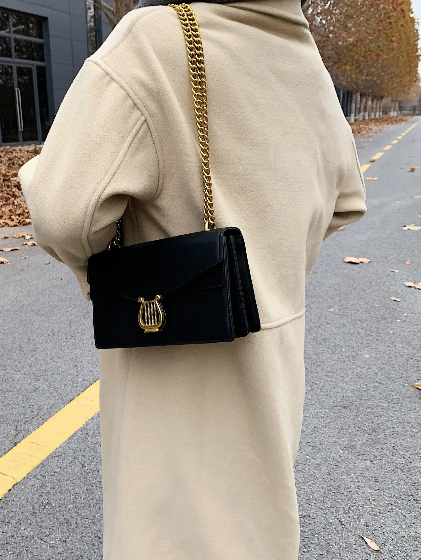 Casual Metal Decor Flap Chain Shoulder Bag