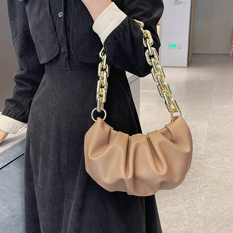 Chain Decor Ruched PU Bag - FD ⚡