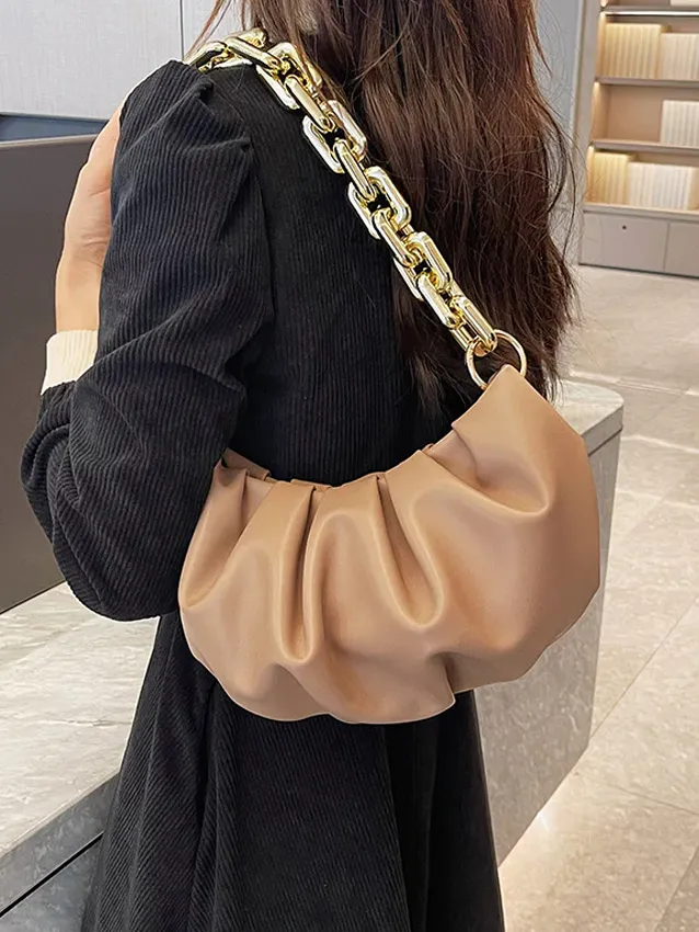 Chain Decor Ruched PU Bag - FD ⚡