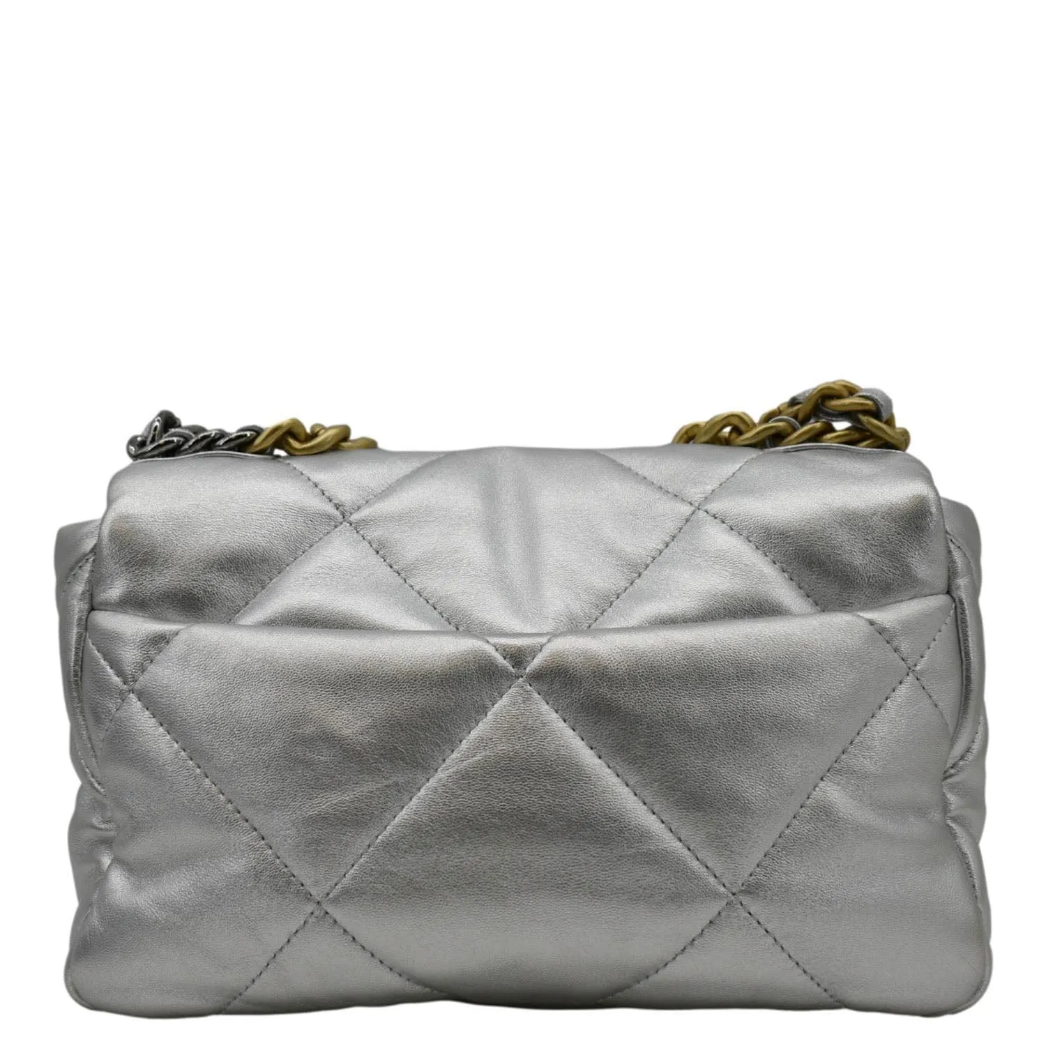 CHANEL 19 Medium Flap Quilted Leather Shoulder Bag Metallic Silver
