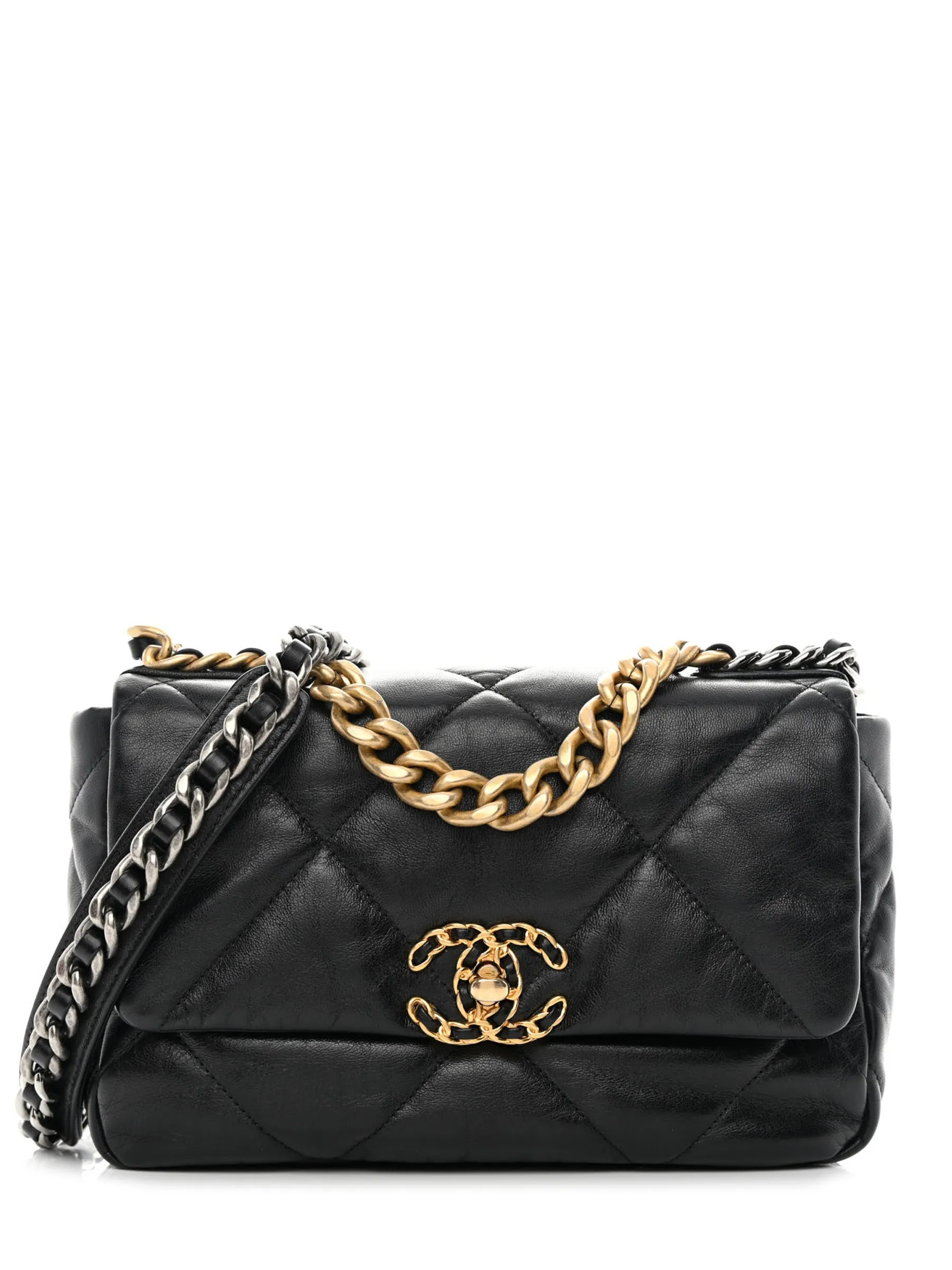 Chanel 2023 Black Lambskin Quilted Medium 19 Bag