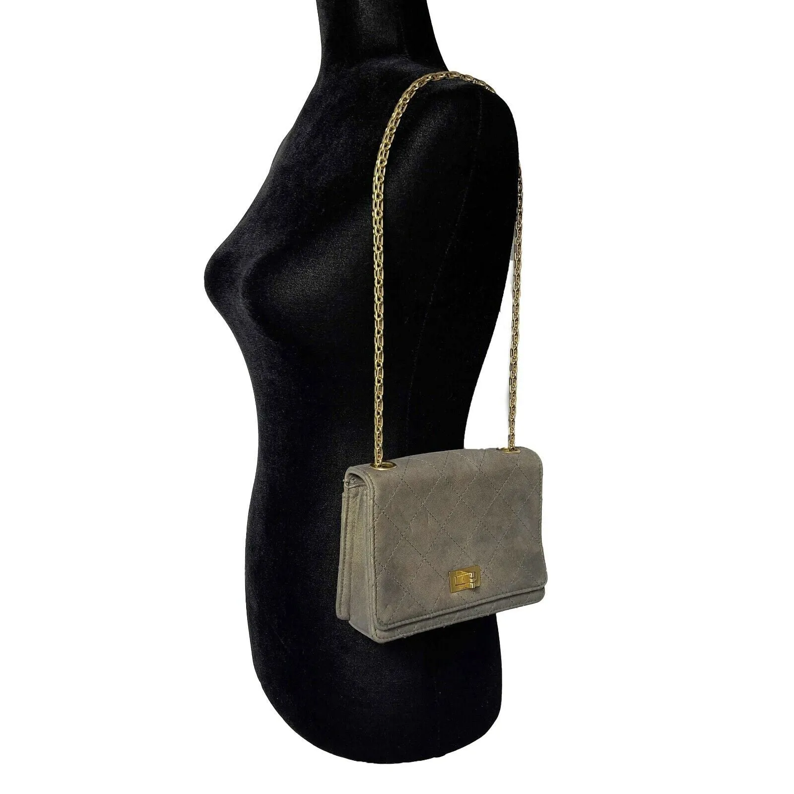 CHANEL - 90s Gray Iridescent Quilted Nubuck Mademoiselle Mini Flap Shoulder Bag