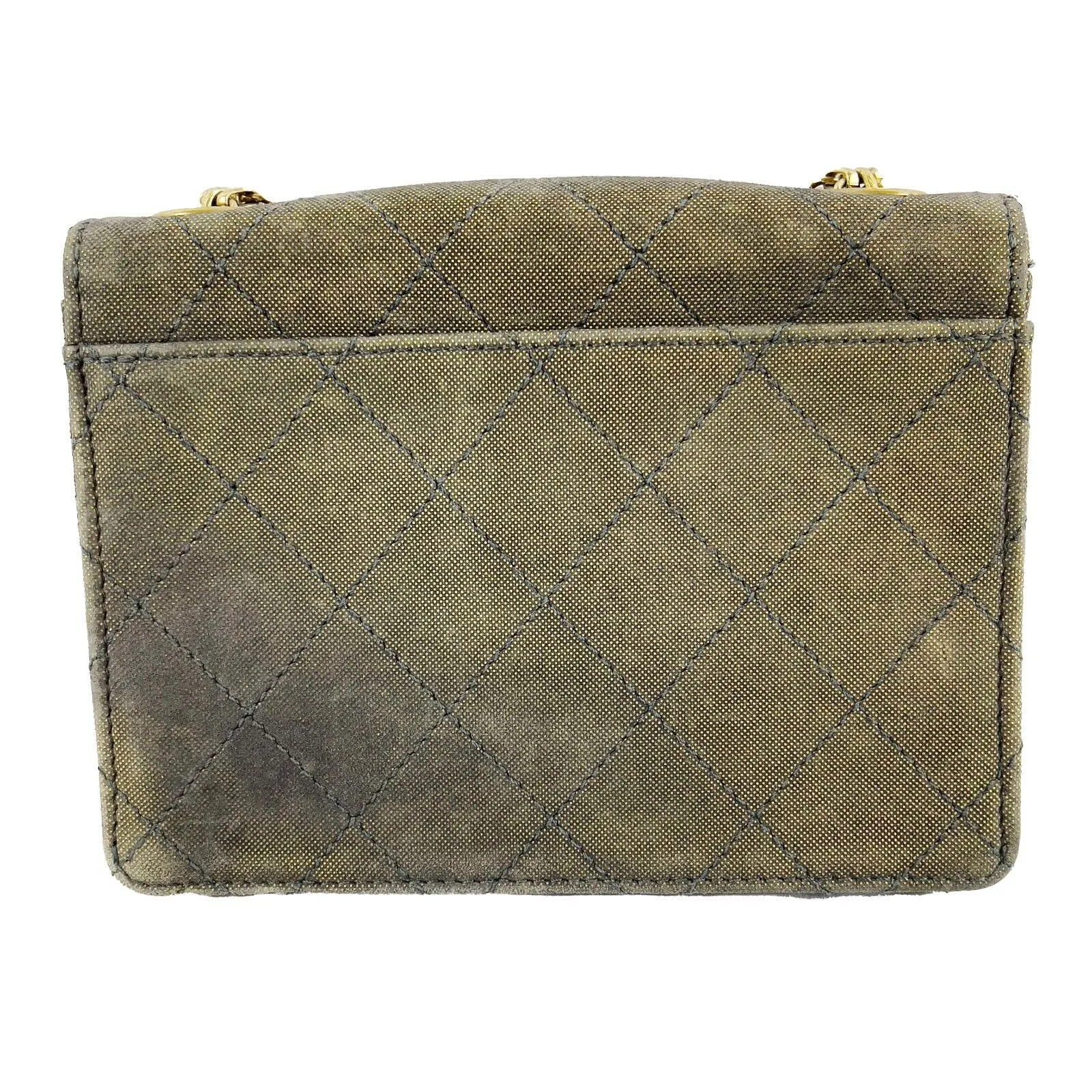 CHANEL - 90s Gray Iridescent Quilted Nubuck Mademoiselle Mini Flap Shoulder Bag