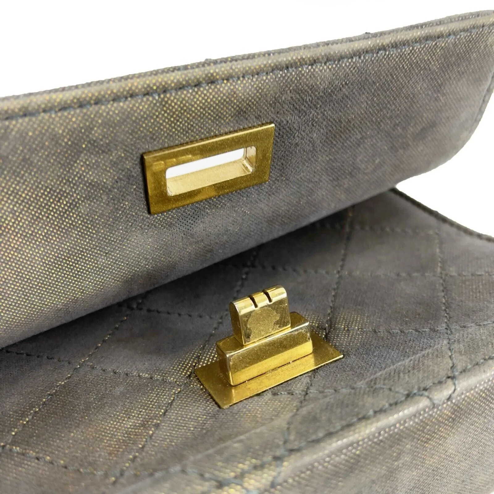CHANEL - 90s Gray Iridescent Quilted Nubuck Mademoiselle Mini Flap Shoulder Bag