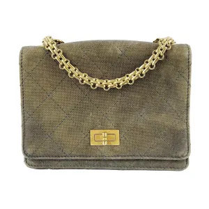 CHANEL - 90s Gray Iridescent Quilted Nubuck Mademoiselle Mini Flap Shoulder Bag