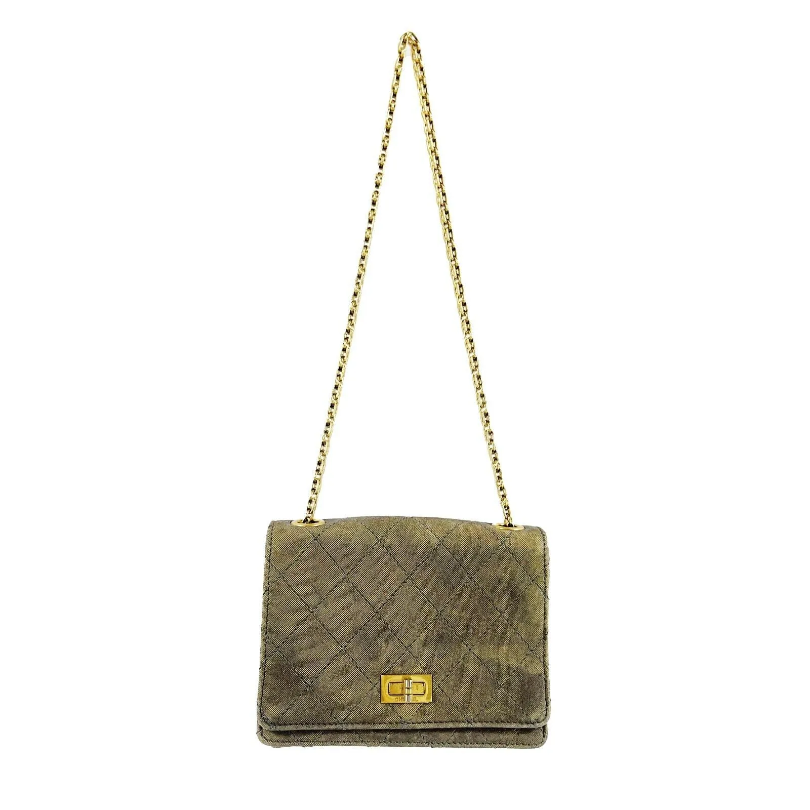 CHANEL - 90s Gray Iridescent Quilted Nubuck Mademoiselle Mini Flap Shoulder Bag