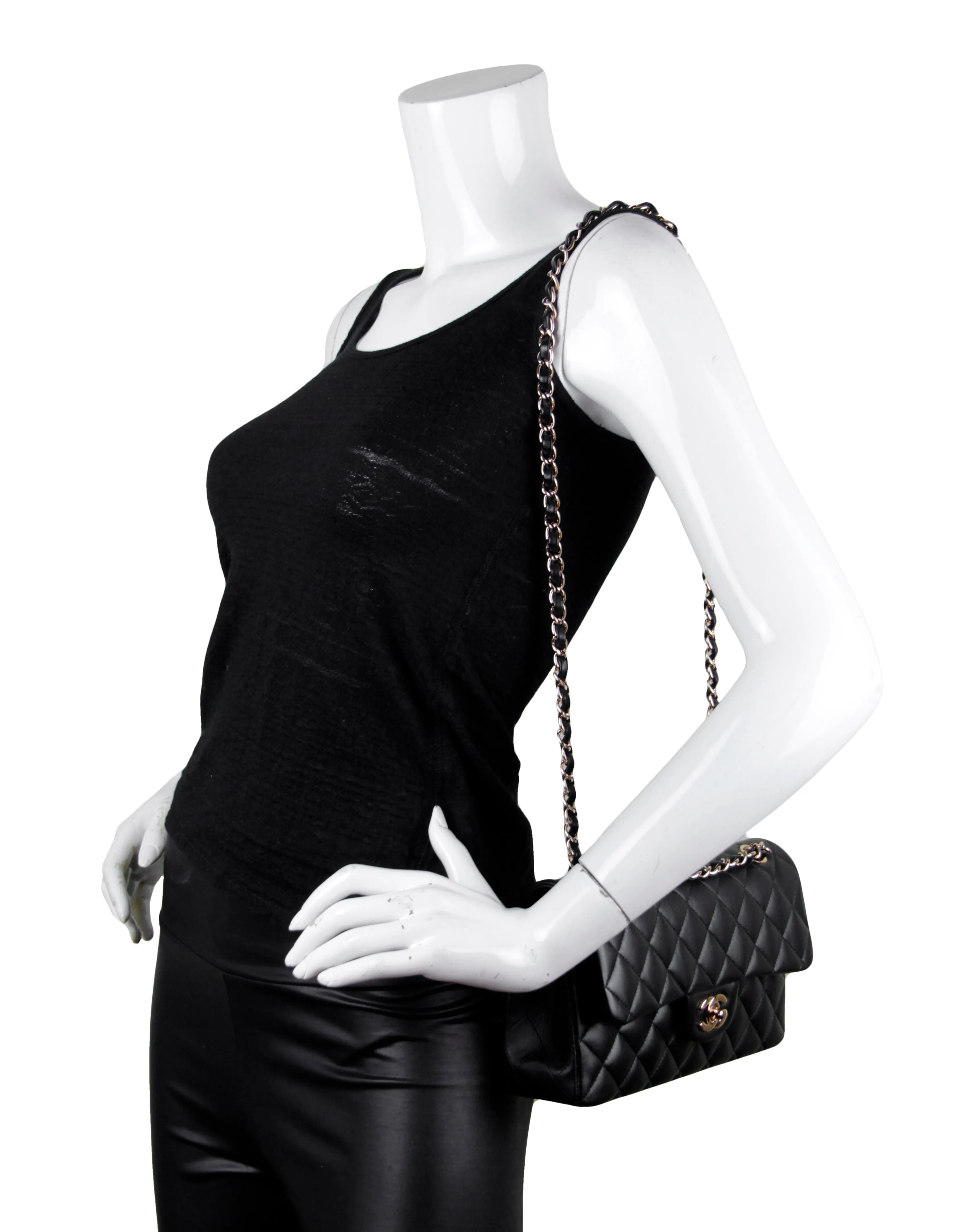 Chanel Black Lambskin Double Flap Small Classic Bag w/ RHW