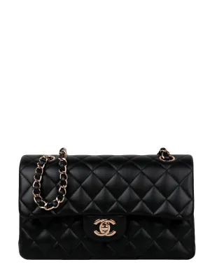 Chanel Black Lambskin Double Flap Small Classic Bag w/ RHW