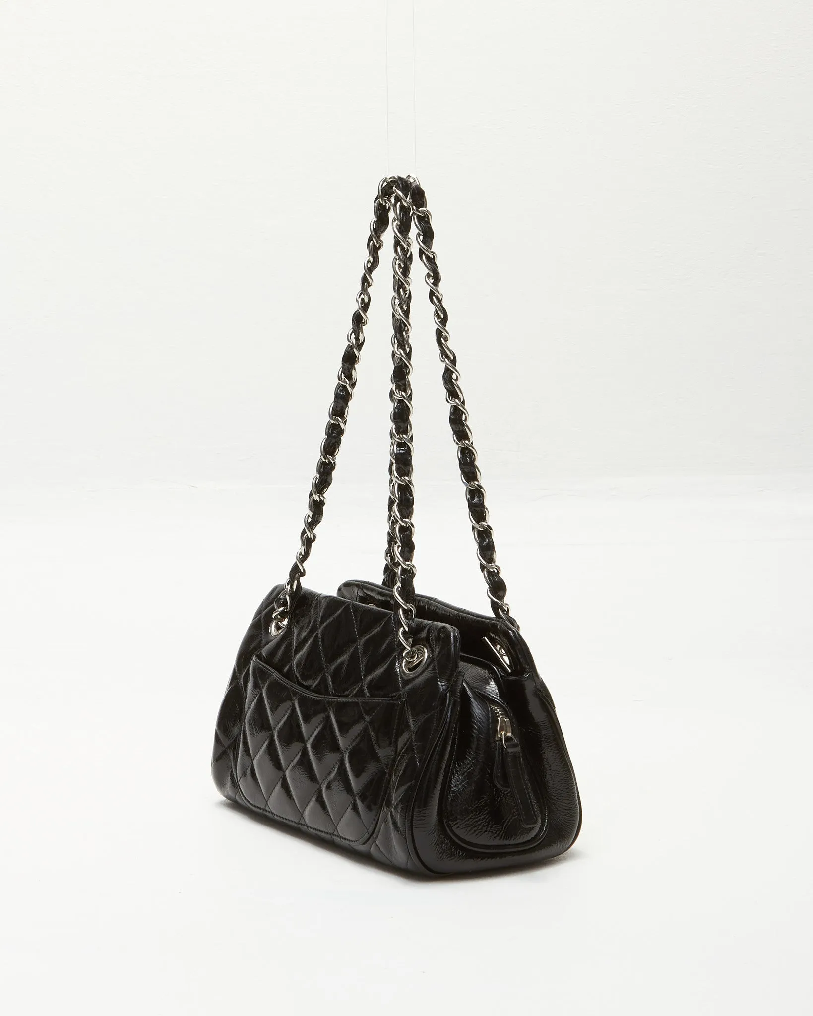 Chanel Black Patent Calfskin CC Logo Small Zip Chain Shoulder Bag