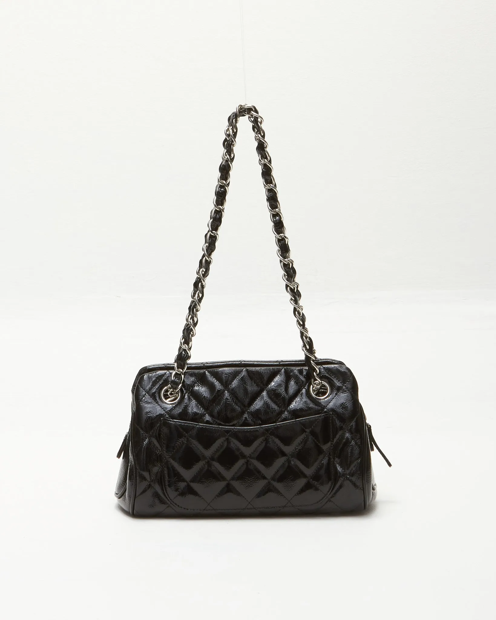 Chanel Black Patent Calfskin CC Logo Small Zip Chain Shoulder Bag
