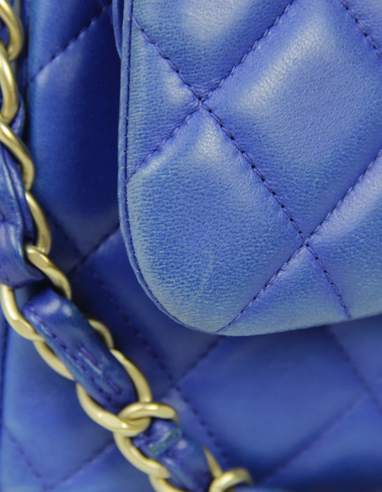 Chanel Blue Lambskin Double Flap Jumbo Bag