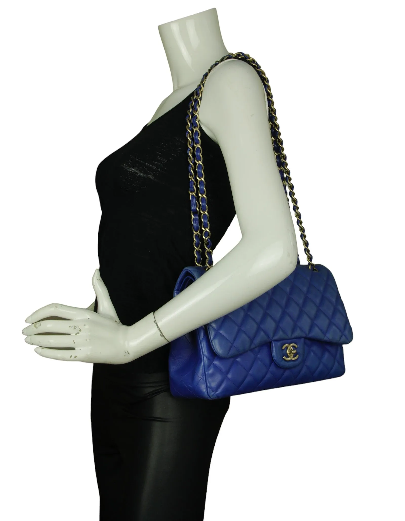 Chanel Blue Lambskin Double Flap Jumbo Bag