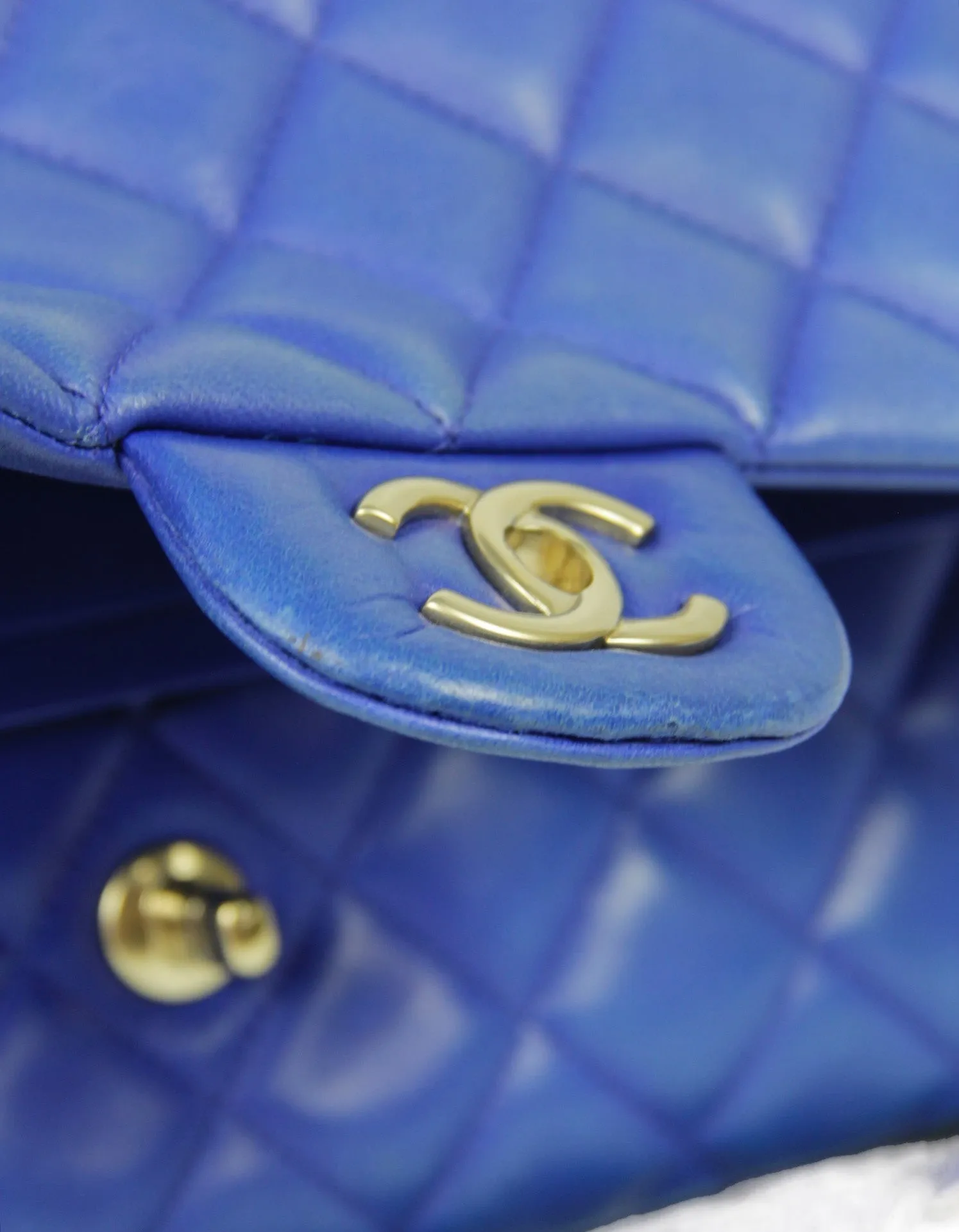 Chanel Blue Lambskin Double Flap Jumbo Bag