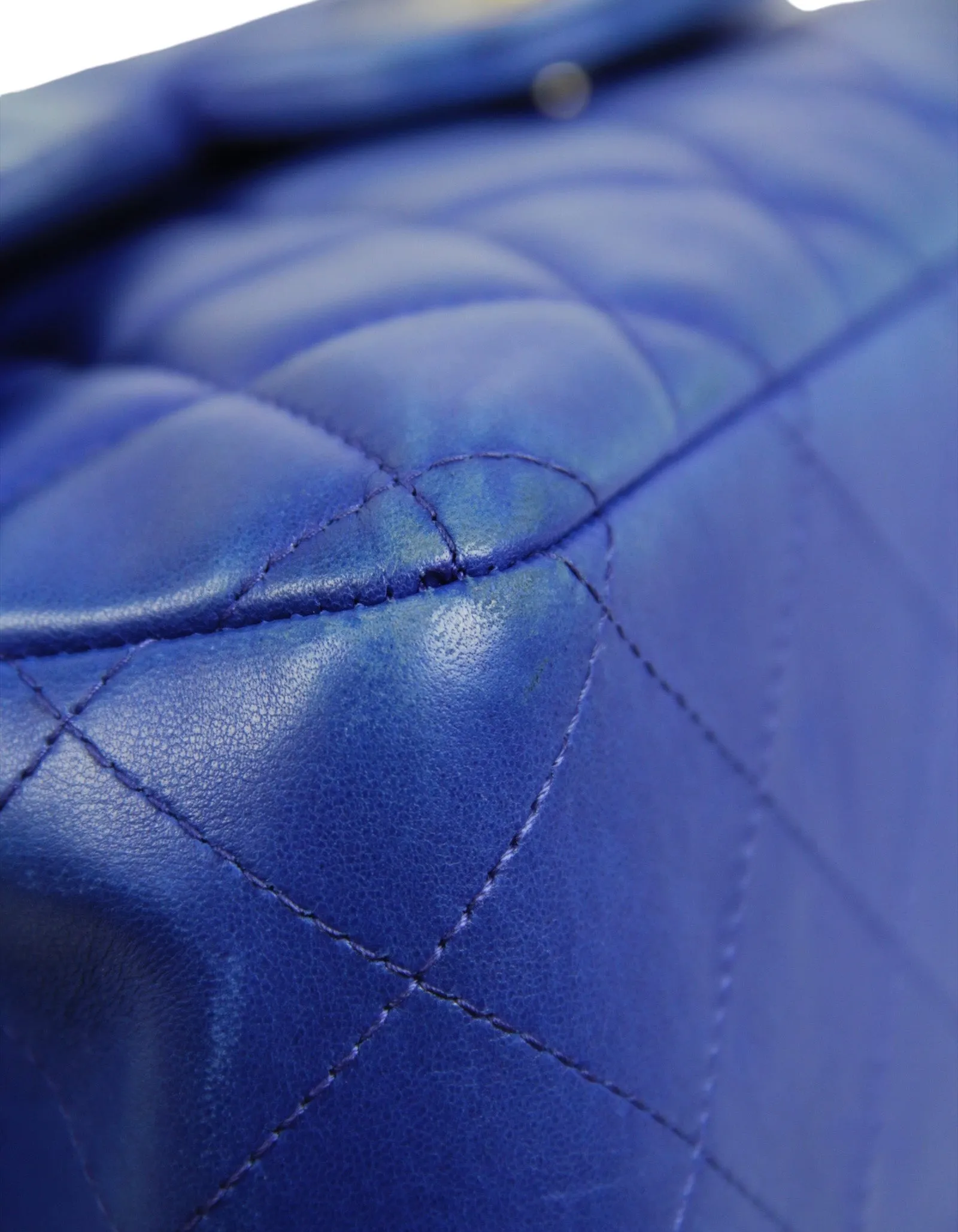 Chanel Blue Lambskin Double Flap Jumbo Bag
