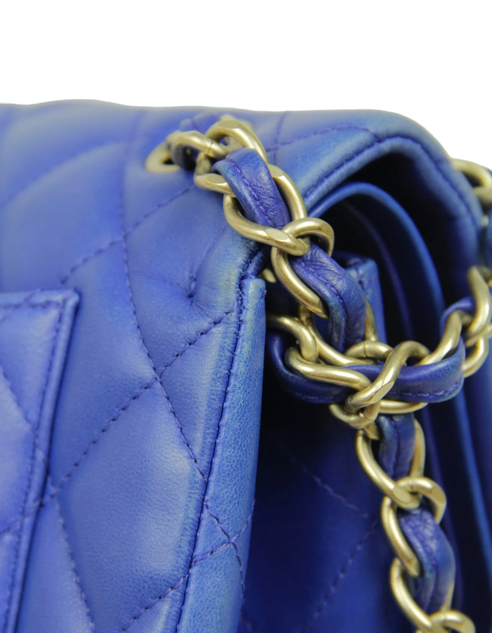 Chanel Blue Lambskin Double Flap Jumbo Bag