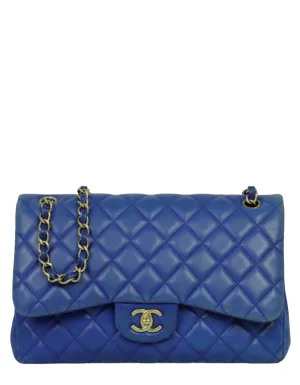 Chanel Blue Lambskin Double Flap Jumbo Bag