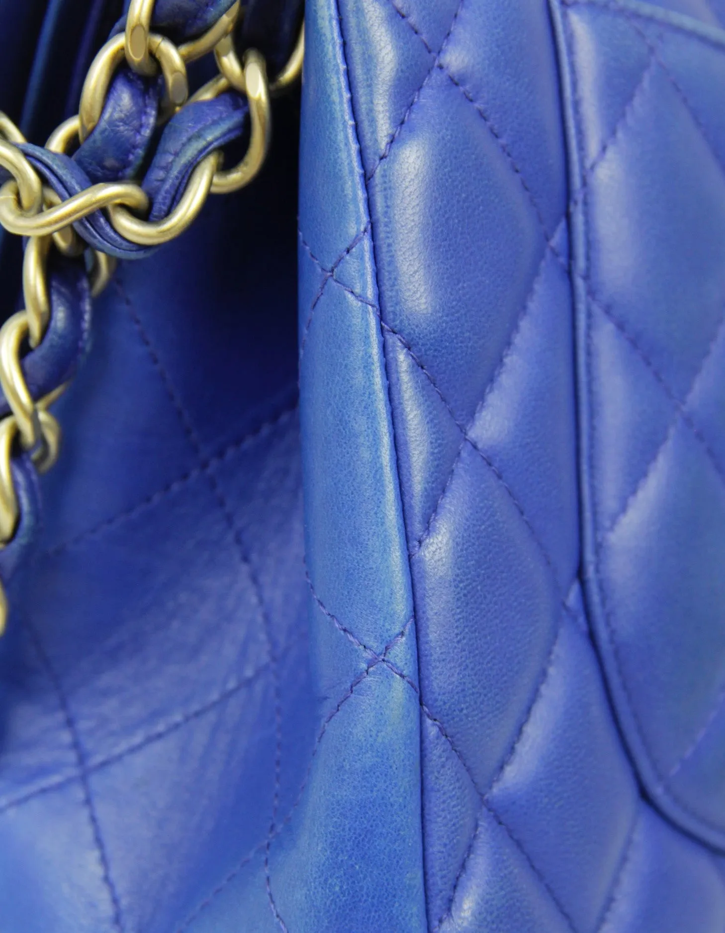 Chanel Blue Lambskin Double Flap Jumbo Bag