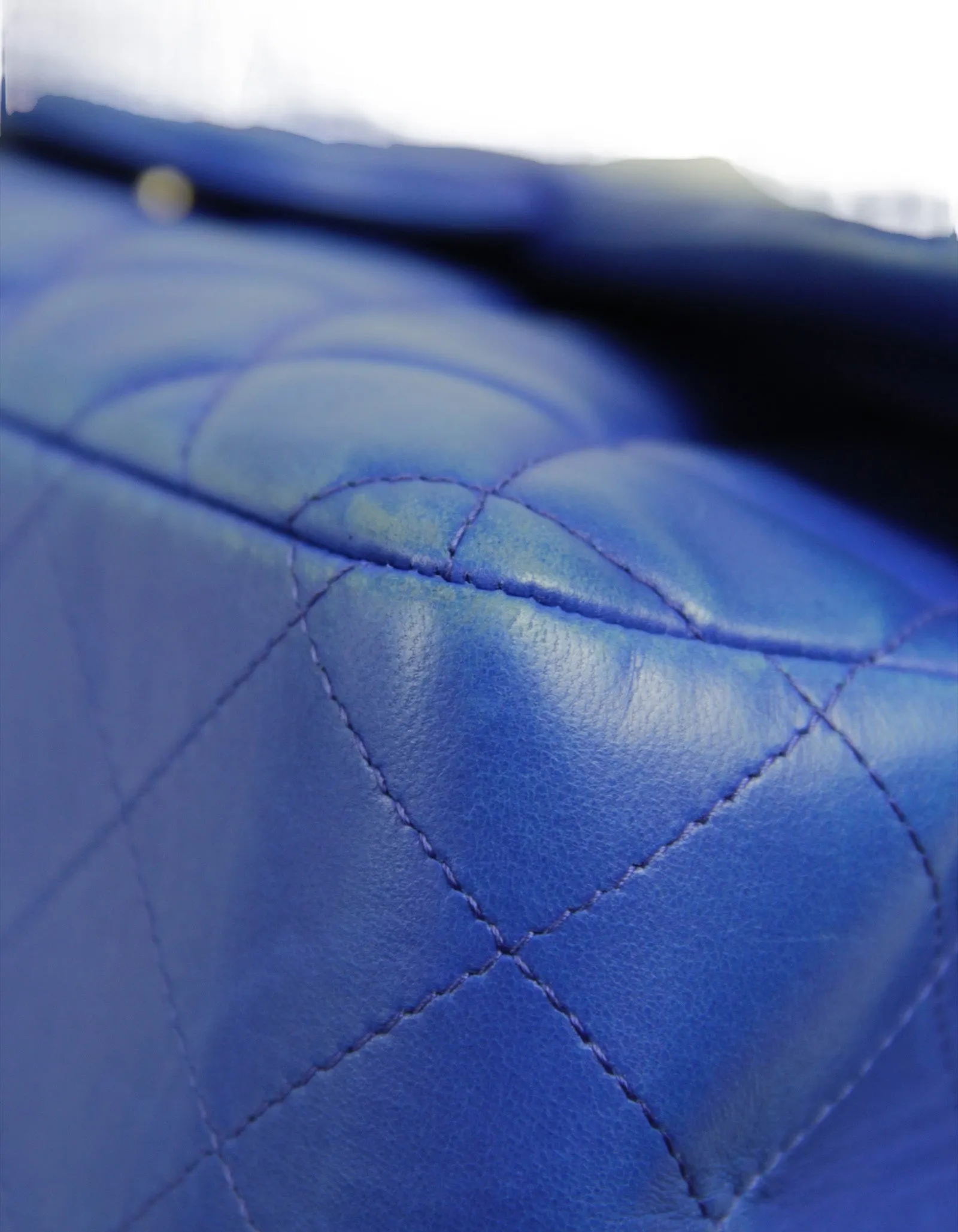 Chanel Blue Lambskin Double Flap Jumbo Bag