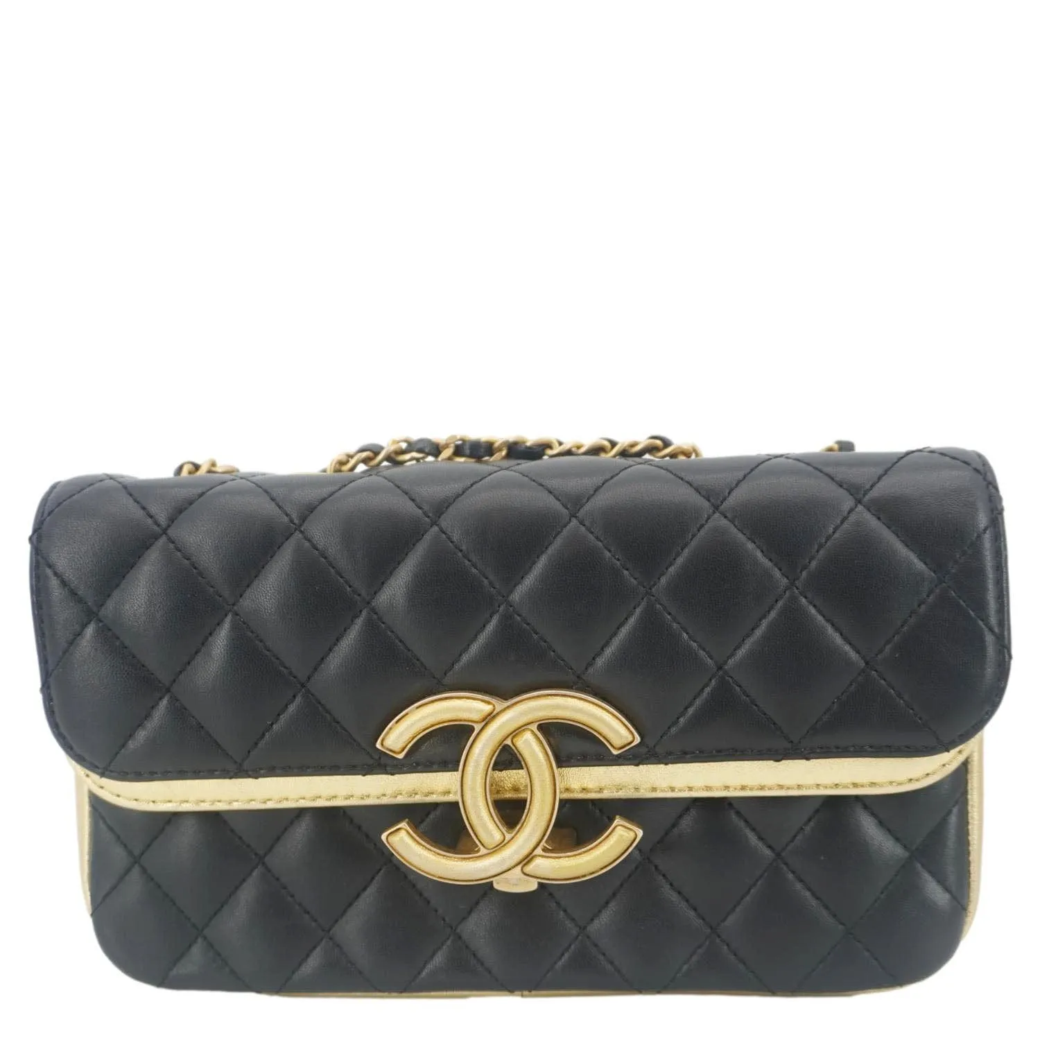 CHANEL CC Double Flap Quilted Leather Shoulder Bag Black