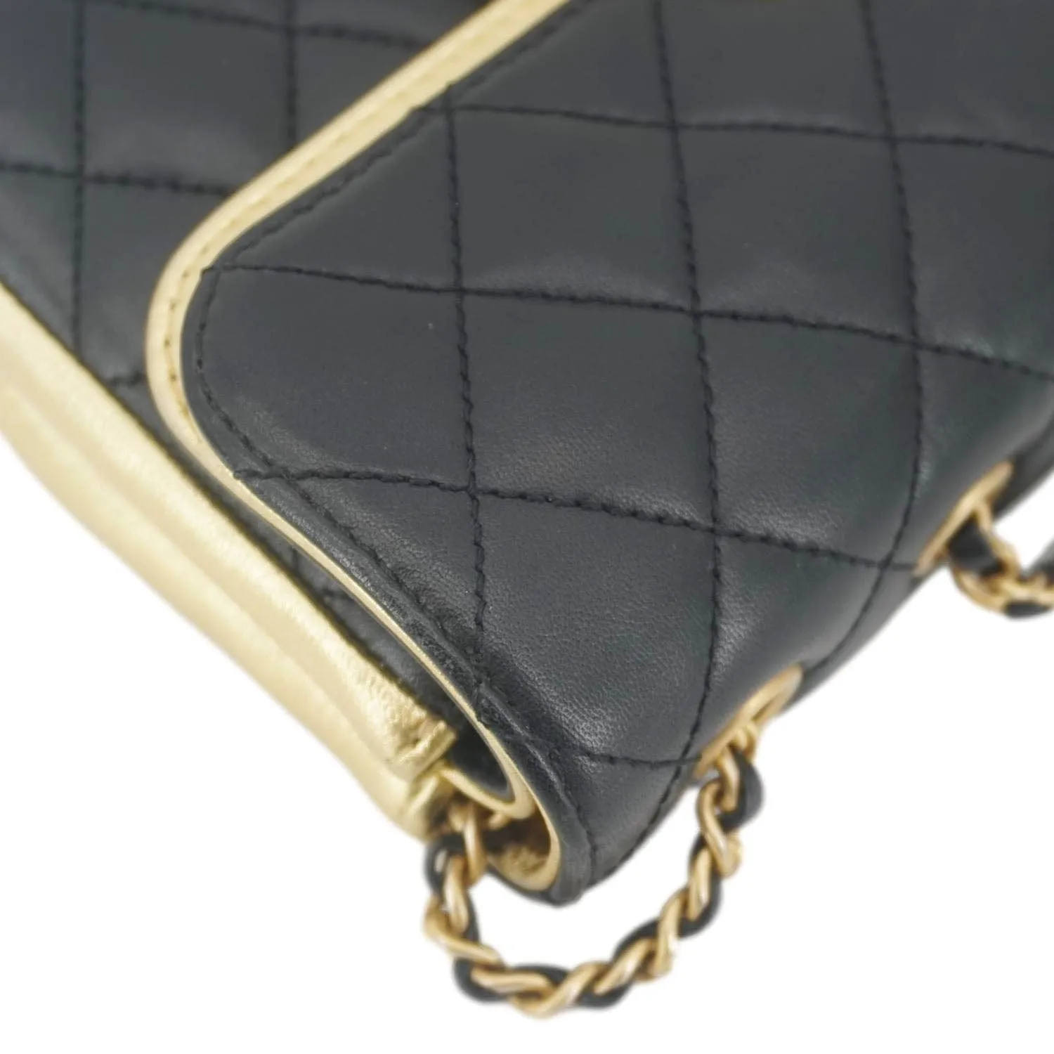CHANEL CC Double Flap Quilted Leather Shoulder Bag Black