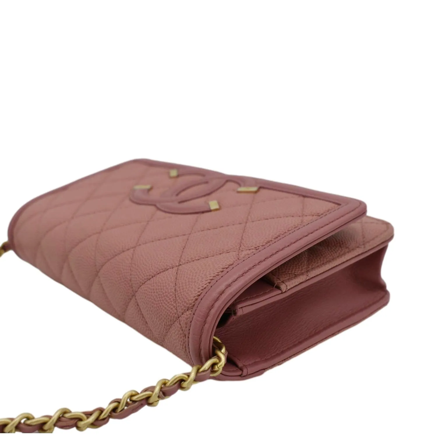 CHANEL CC Filigree Flap Small Quilted Caviar Leather Shoulder Bag Light Pink