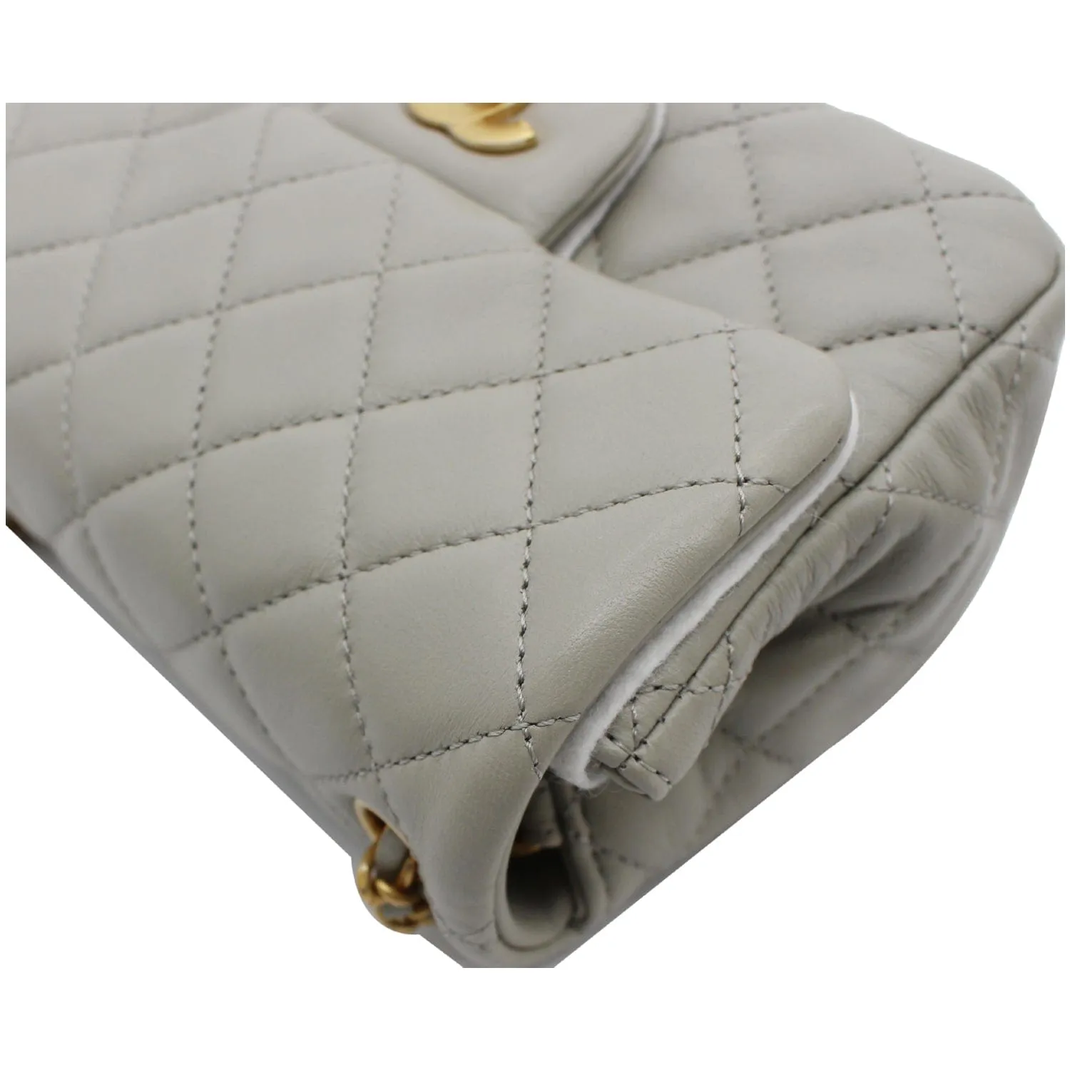 CHANEL CC Pearl Crush Mini Flap Quilted Lambskin Leather Shoulder Bag Light Grey