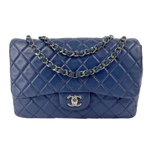 CHANEL - Classic 08 Single Flap Bag - Blue Quilted Lambskin Maxi Shoulder Bag