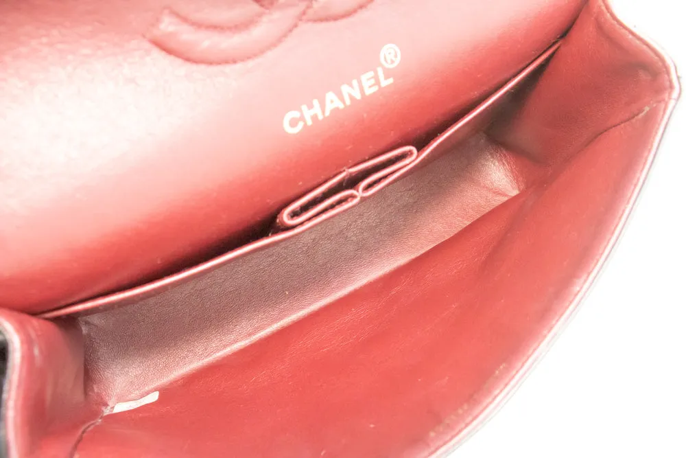 CHANEL Classic Double Flap 10" Chain Shoulder Bag Black Lambskin n07