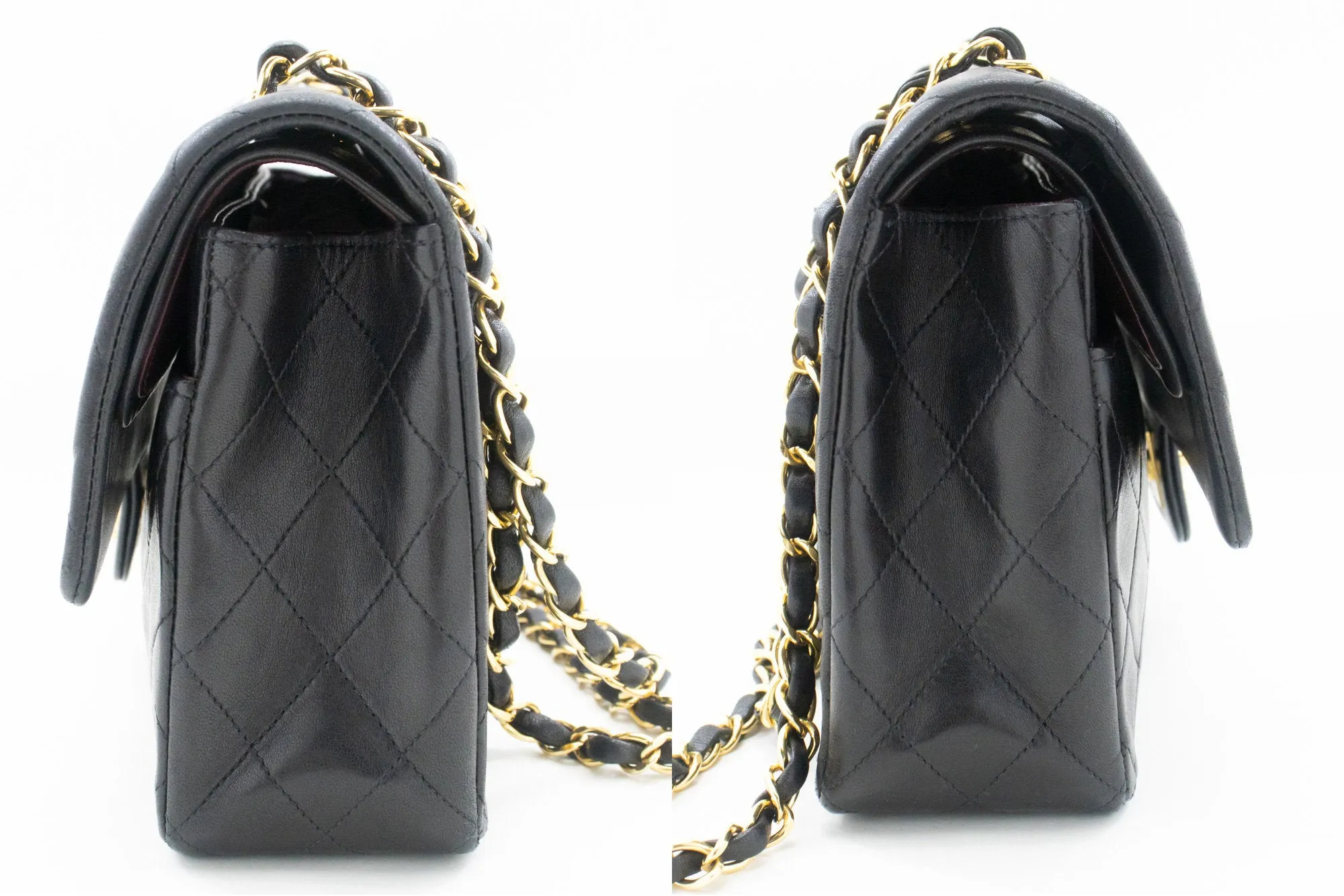 CHANEL Classic Double Flap 10" Chain Shoulder Bag Black Lambskin n07