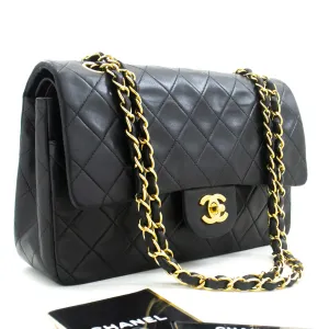 CHANEL Classic Double Flap 10" Chain Shoulder Bag Black Lambskin n07