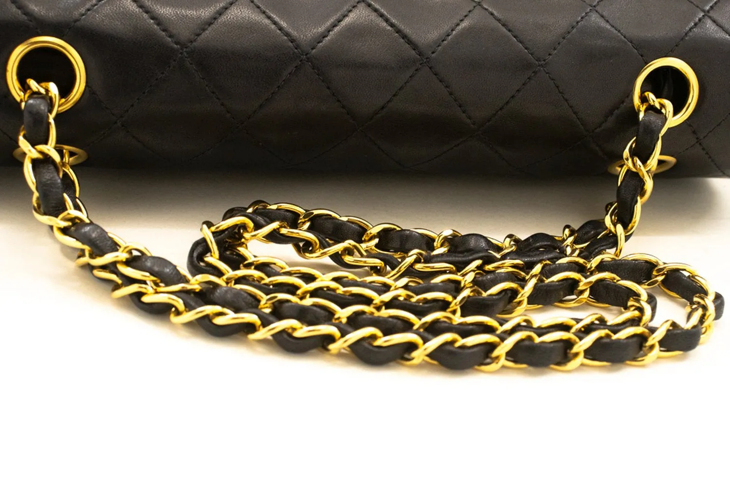 CHANEL Classic Double Flap 10" Chain Shoulder Bag Black Lambskin n07