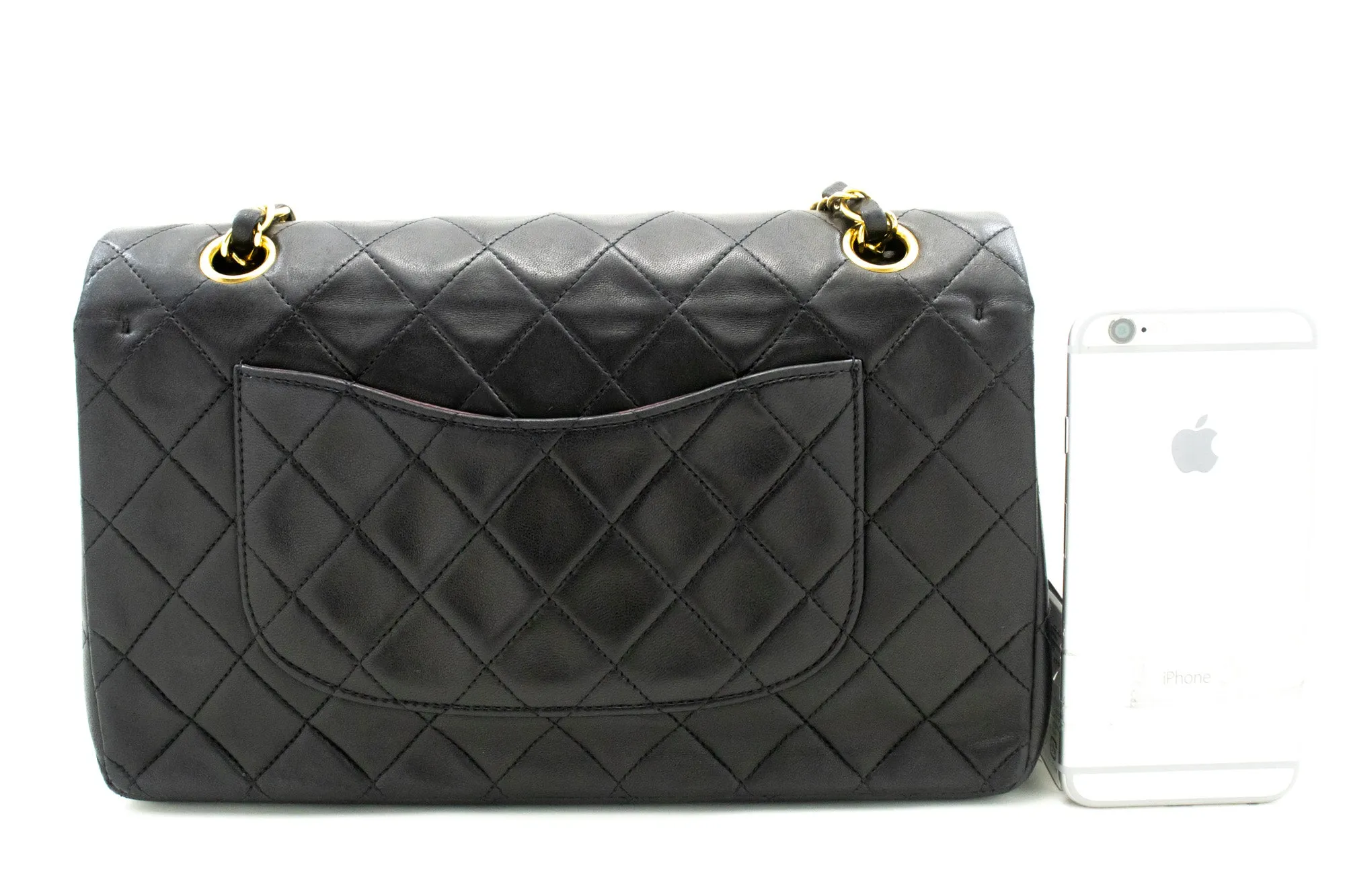 CHANEL Classic Double Flap 10" Chain Shoulder Bag Black Lambskin n07