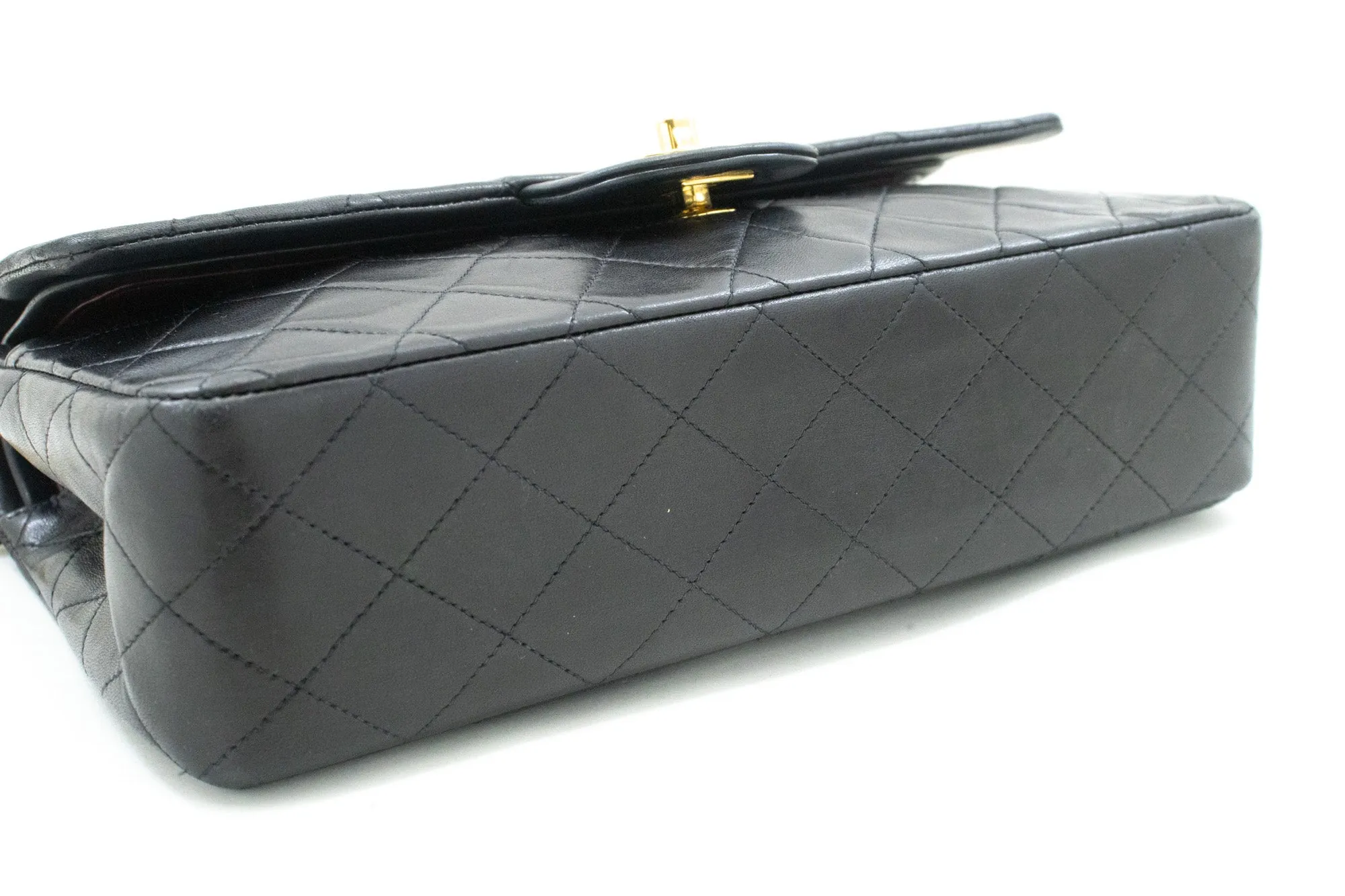 CHANEL Classic Double Flap 10" Chain Shoulder Bag Black Lambskin n07