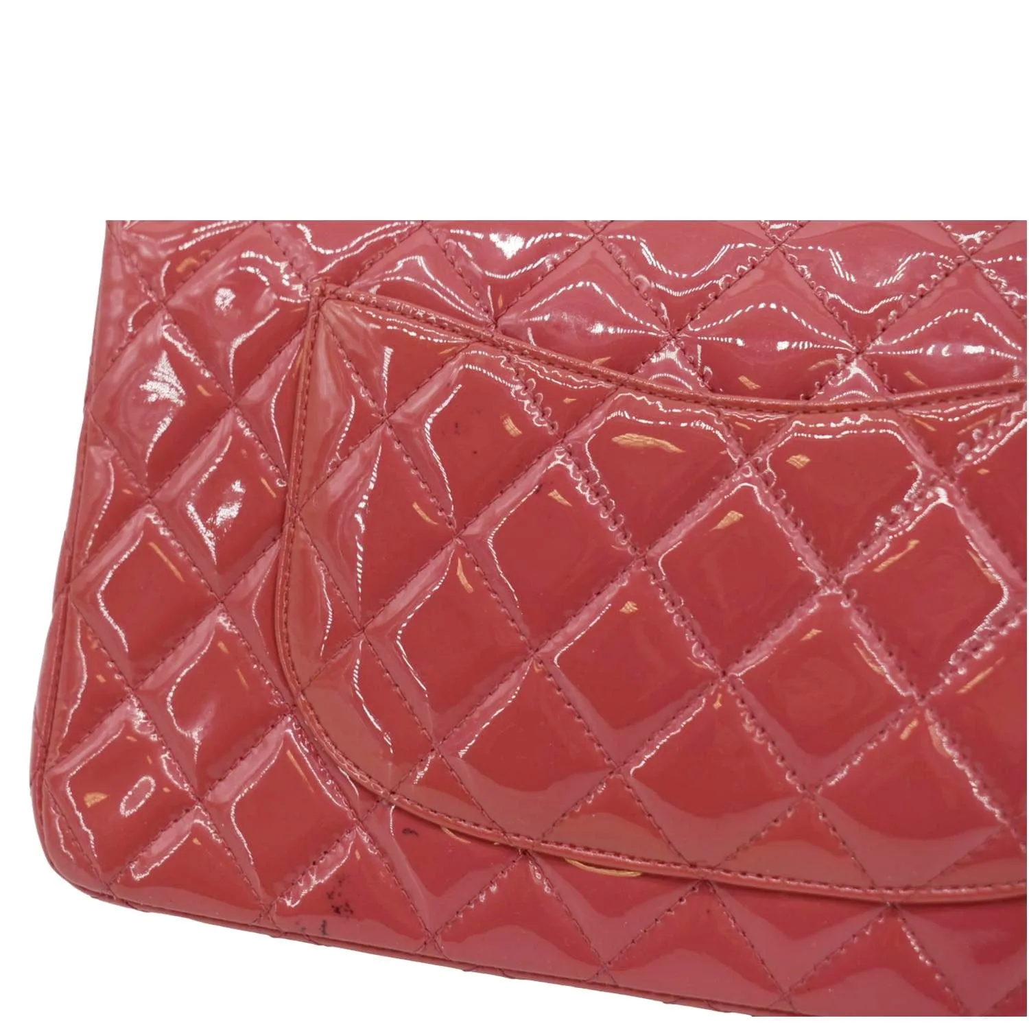 CHANEL Classic Double Flap Medium Quilted Patent Leather Shoulder Bag Light Pink