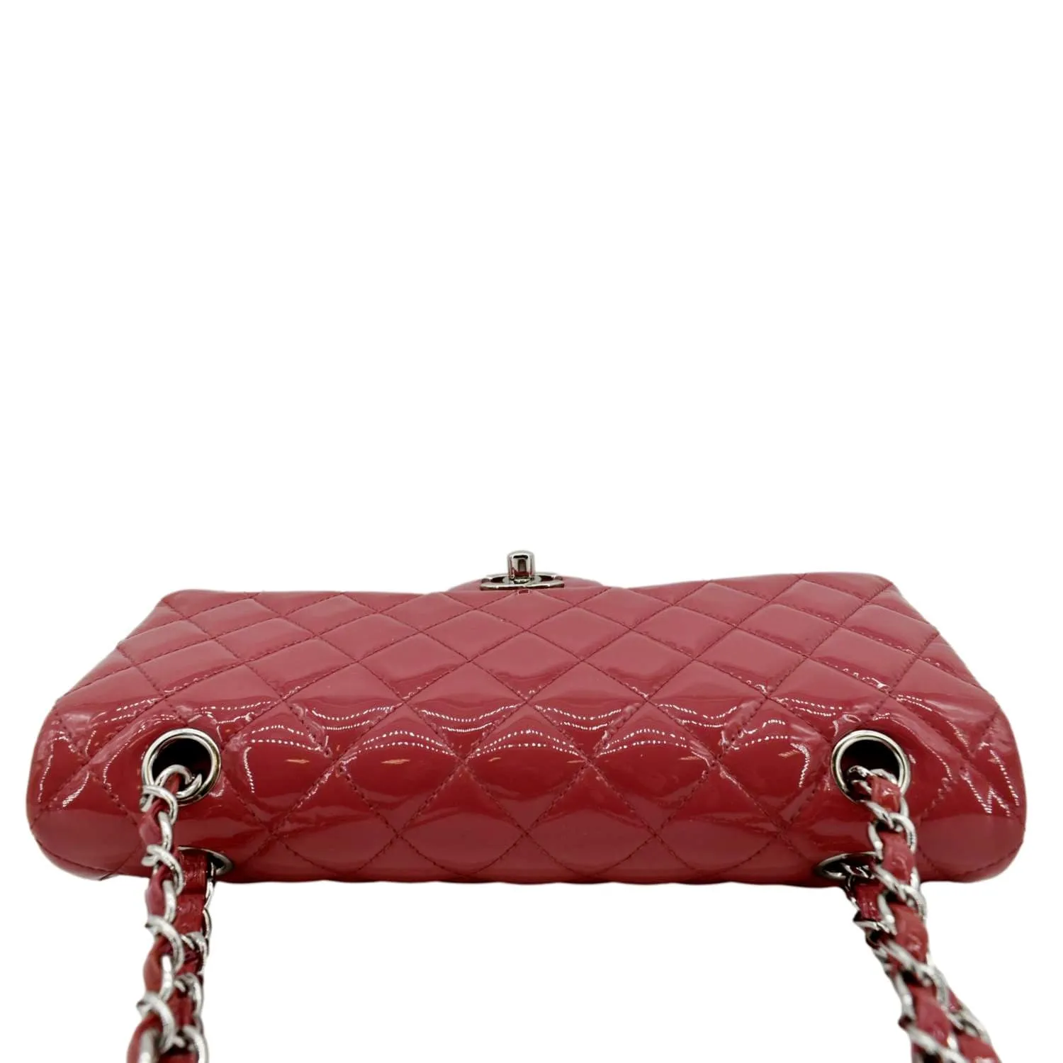 CHANEL Classic Double Flap Medium Quilted Patent Leather Shoulder Bag Light Pink