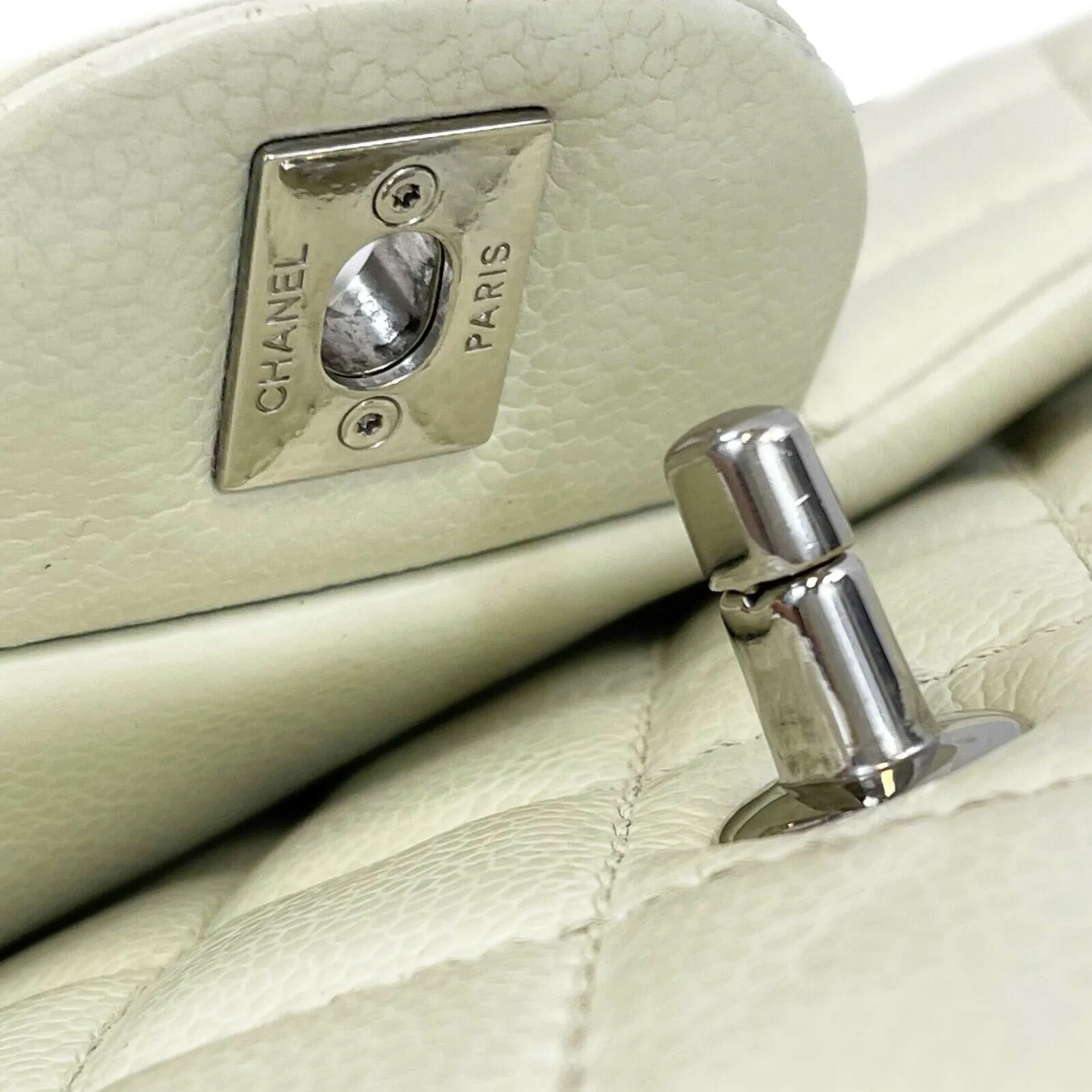 Chanel - Classic Flap - Ecru / Silver Tone CC Turnlock Crossbody / Shoulder Bag