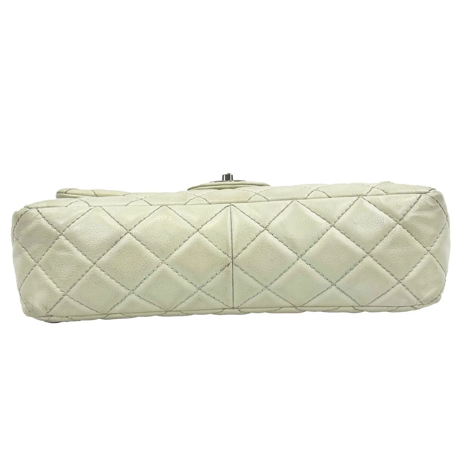 Chanel - Classic Flap - Ecru / Silver Tone CC Turnlock Crossbody / Shoulder Bag