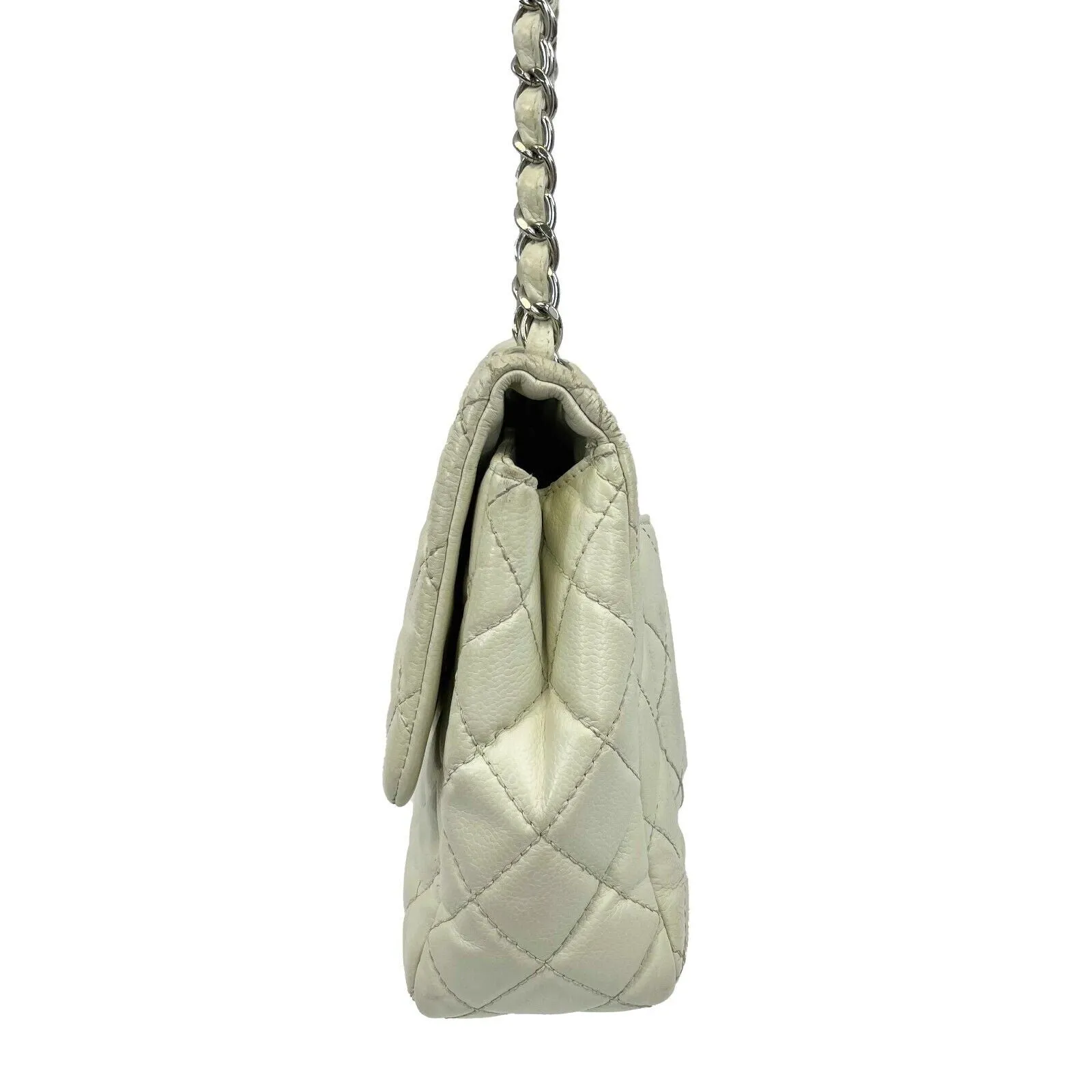 Chanel - Classic Flap - Ecru / Silver Tone CC Turnlock Crossbody / Shoulder Bag